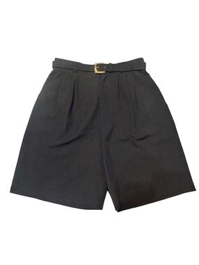 High-Waist Black Pleated Women's Shorts with Belt Vintage size 0